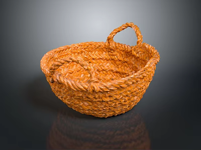 Rustic Handwoven Orange Storage Basket With Dual Handles For Home Organization 3d model