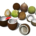 Fresh Coconut Fruits Display With Whole And Halved Varieties Straws And Small Umbrella