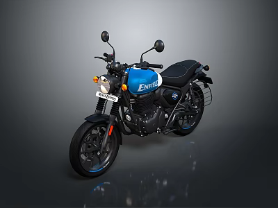 Jawa Blue And Black Classic Motorcycle With Round Headlight Black Seat And Black Wheels 3d model