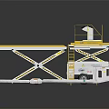 Mechanical Lifting Platform With Yellow Safety Rails And Black Panel Surface