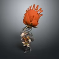 Small Adventurous Character Carrying Large Orange Flame Shaped Creature Fantasy Design