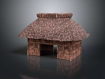 Traditional Thatched Roof Cottage With Rustic Wooden Structure And Small Exterior Design 3d model