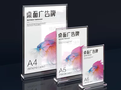 Acrylic Desktop Billboards in A4 A5 A6 Sizes for Clear Transparent 3d model