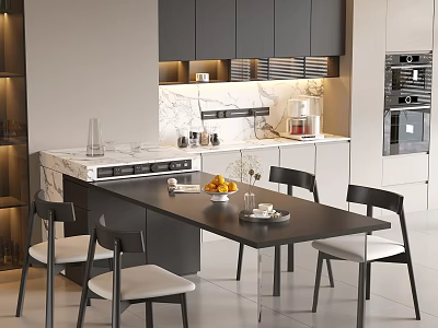 Modern Black Dining Chairs With White Cushions In Kitchen Dining Area 3d model