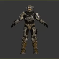 Game Movie Character Futuristic Armored Warrior Standing In Metallic Brown Gold Armor And Helmet