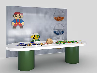 Colorful Children's Table With Lego Blocks Toys Pixel Art And Storage Containers 3d model