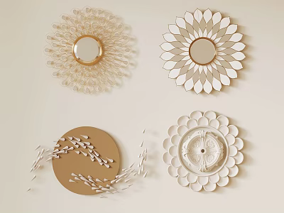 Elegant Interior Wall Decor With Flower Shaped Mirrors And Decorative Accents 3d model