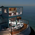 Two Story Container Building With Glass Windows Ocean View Seaside Outdoor Sun Loungers Parasol