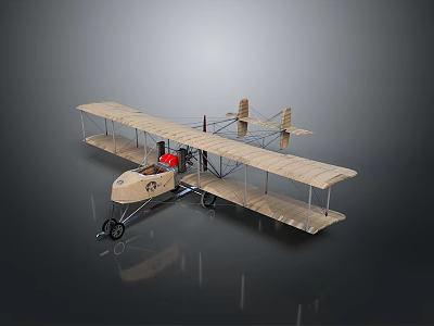 Vintage Wooden Biplane Model With Retro Design And Red Cockpit Seat 3d model
