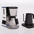 Modern Stainless Steel Coffee Maker with Glass Carafe and Black Electric Kettle Kitchen Appliances