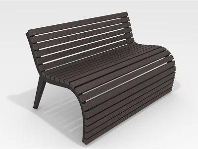 Outdoor Bench Featuring Dark Brown Wooden Slats Curved Modern Design And Black Legs 3d model