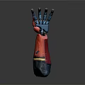 Robot Character's Futuristic Mechanical Arm With Red Blue Color And Detailed Structure