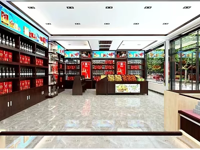 Well Lit Modern Tobacco And Wine Store Interior With Neat Full Product Display Shelves 3d model