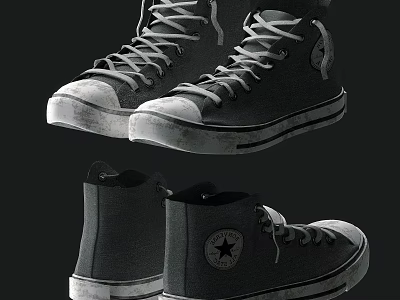 Black High Top Canvas Shoes With White Soles And Star Logo Design Lace Up Style 3d model