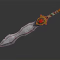 Fantasy Sword With Red Glowing Blade And Golden Hilt Red Gemstone