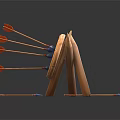 Decorative Wooden Target Garden Ornament with Red Blue Center and Scattered Arrows