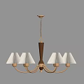 Elegant Modern Chandelier With White Pleated Shades And Golden Wooden Frame