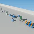 Industrial Machinery Setup With Blue Containers Green Units And Yellow Components