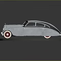 Classic Silver Vintage Car With Red Wheel Rims On Circular Platform