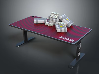 Red EXCLUSIV Table With Stacked Money Packages On Top Surface 3d model