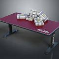 Red EXCLUSIV Table With Stacked Money Packages On Top Surface 3d model