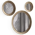 Three Round Gold Framed Mirrors With Palm Leaf Shadows And Curtain Reflections 3d model