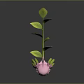 Cute Pink Bird Game Character With Big Eyes Petal Wings And Green Leaves