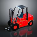 Red Toy Forklift Model With Blue Seat And Metal Forks On Gray Surface