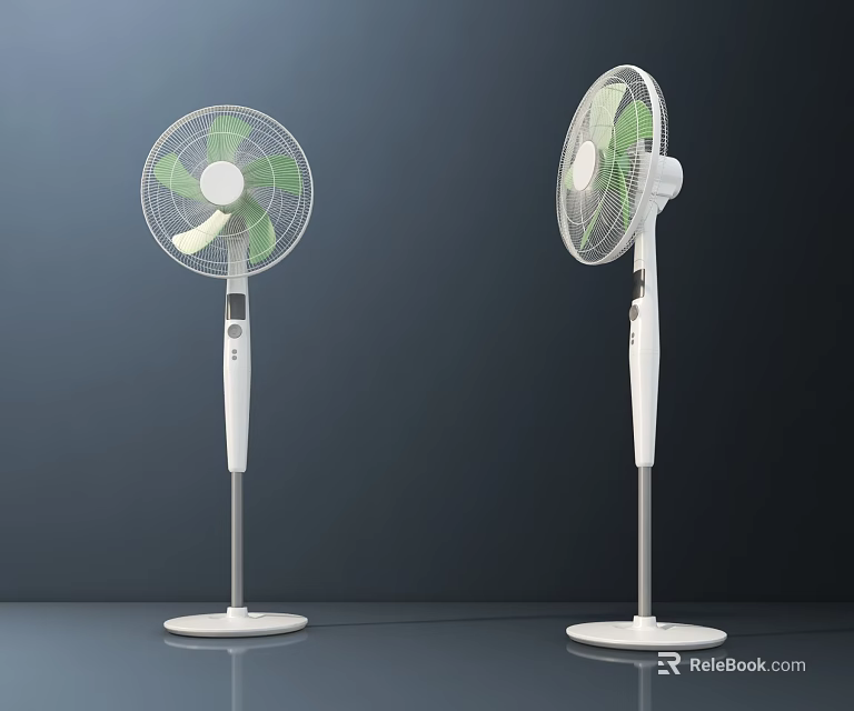 Modern Air Cooler Stand Fans with White Body and Green Blades Design 3d model 