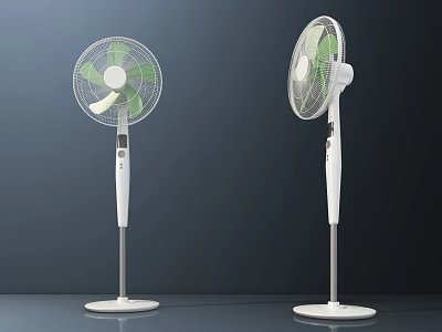 Modern Air Cooler Stand Fans with White Body and Green Blades Design 3d model