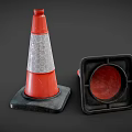 Road Facilities Featuring Orange Traffic Cones With Reflective Stripes And Black Bases 3d model
