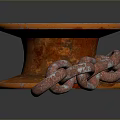 Rusty Orange Metal Reel With Rustic Chain For Daily Household Supplies