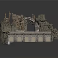 Medieval Fortress Scene Structure With Rocky Cliffs Arched Openings Stone Columns And Railing Platform 3d model