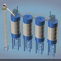 Industrial Equipment Large Blue And White Storage Tanks With Conveyor System And Support Structures