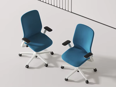Pair of Modern Blue Leisure Chairs With Black Armrests White Base And Rolling Wheels 3d model