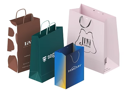 Colorful Designer Shopping Bags With Various Styles And Brand Logos 3d model