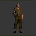 Military Soldier Standing In Green Uniform With Hat Rifle And Tactical Vest