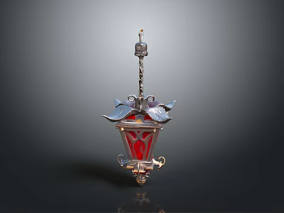 Classic Hanging Chandelier With Red Glass Shade And Decorative Bird Accents 3d model