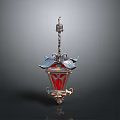 Classic Hanging Chandelier With Red Glass Shade And Decorative Bird Accents