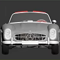 Vintage Silver Mercedes Convertible With Red Interior And Chrome Accents