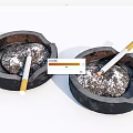 Decorative Ashtray Set With Black Ceramic Holders And Cigarette Ash Butts