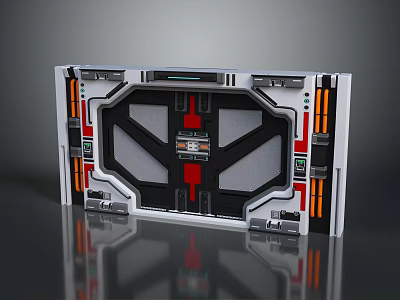 Futuristic Sci-Fi Control Panel With Geometric Frame Design Red Orange Accents And Central Module 3d model