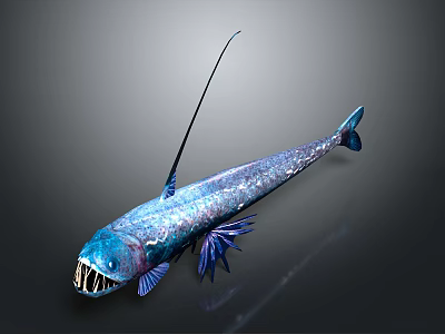 Unique Deep Sea Fish With Long Spike Sharp Teeth And Blue Body 3d model