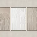 Three Piece Abstract Wall Art With Striped Patterns In Neutral Tones And Gold Frames 3d model