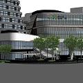 Modern Commercial Complex with High Rise Building Glass Curtain Wall and Multi Story Structure