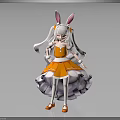 Anime Style Girl Character With Rabbit Ears In Orange Dress And White Hair