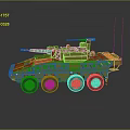 Yellow Wheeled Tank With Six Wheels And Top Mounted Weapon On Gray Background