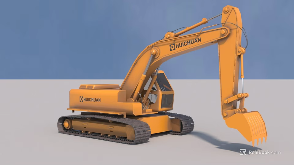 HUICHUAN Yellow Functional Excavator Vehicle with Tracks and Bucket for Construction 3d model 