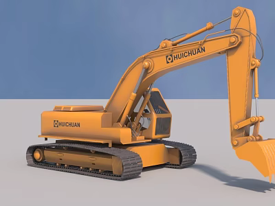 HUICHUAN Yellow Functional Excavator Vehicle with Tracks and Bucket for Construction 3d model