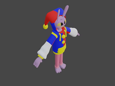 Colorful 3D Cartoon Clown Rabbit With Blue Red Yellow Outfit And Pink Limbs 3d model